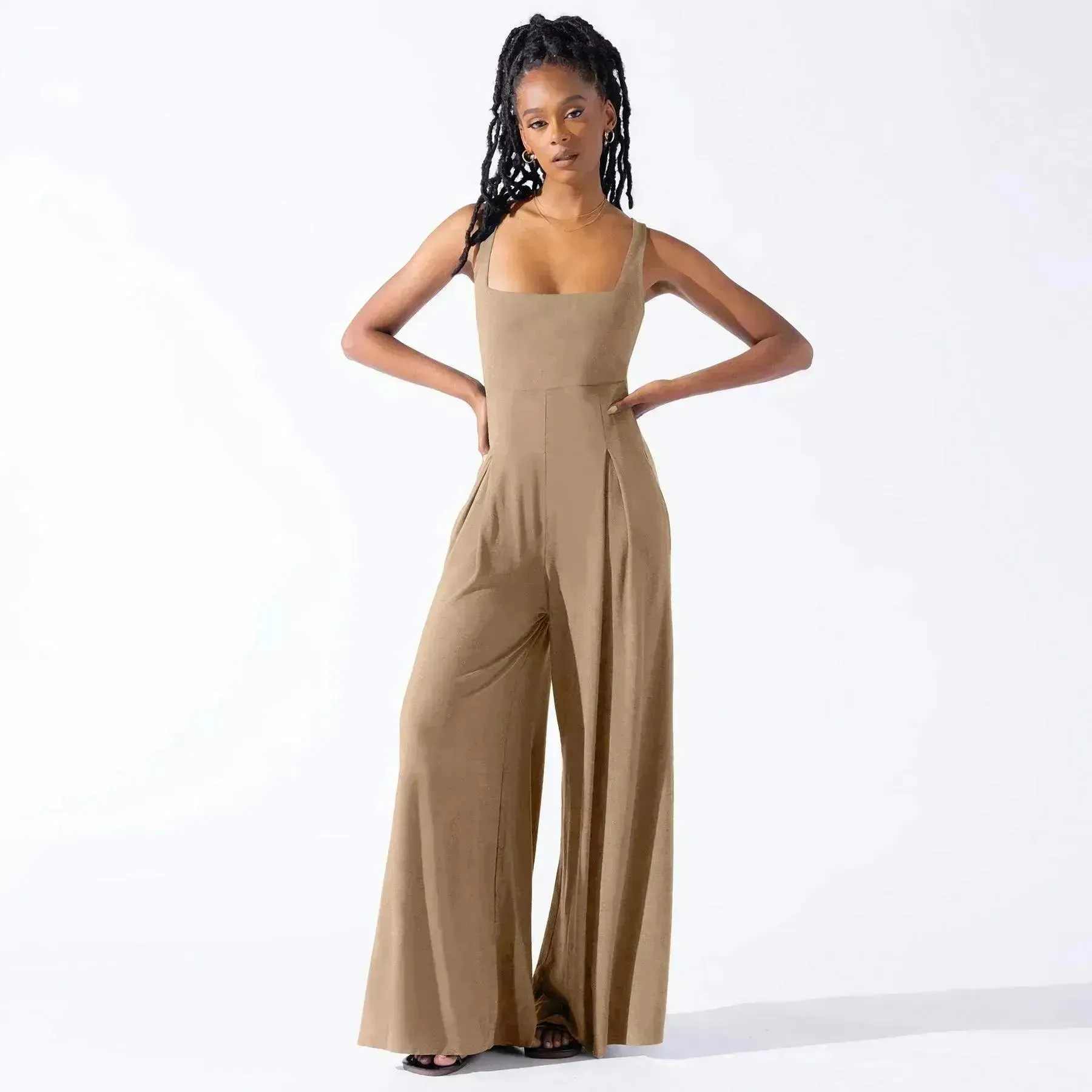 Fashion Casual Knitted Sling Wide-leg Jumpsuit