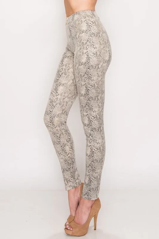 FAUX LEATHER SNAKE PRINT PANTS