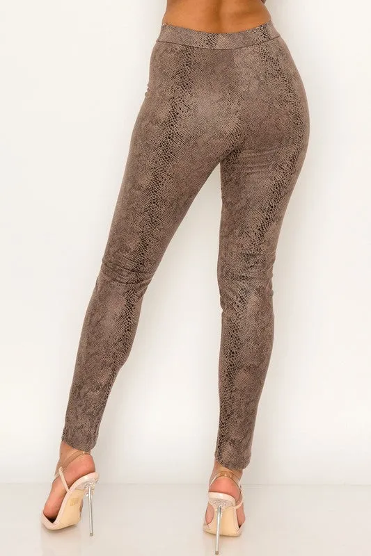 FAUX LEATHER SNAKE PRINT PANTS