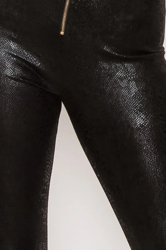 FAUX LEATHER SNAKE PRINT PANTS