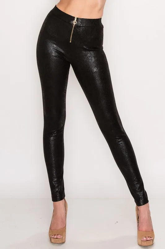 FAUX LEATHER SNAKE PRINT PANTS