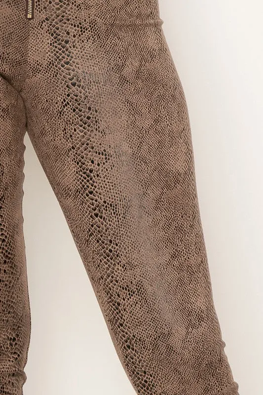FAUX LEATHER SNAKE PRINT PANTS