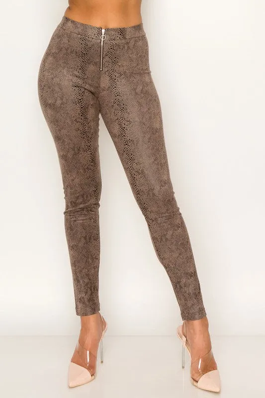 FAUX LEATHER SNAKE PRINT PANTS
