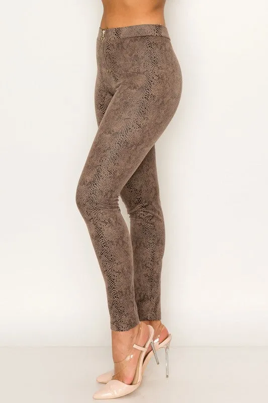 FAUX LEATHER SNAKE PRINT PANTS