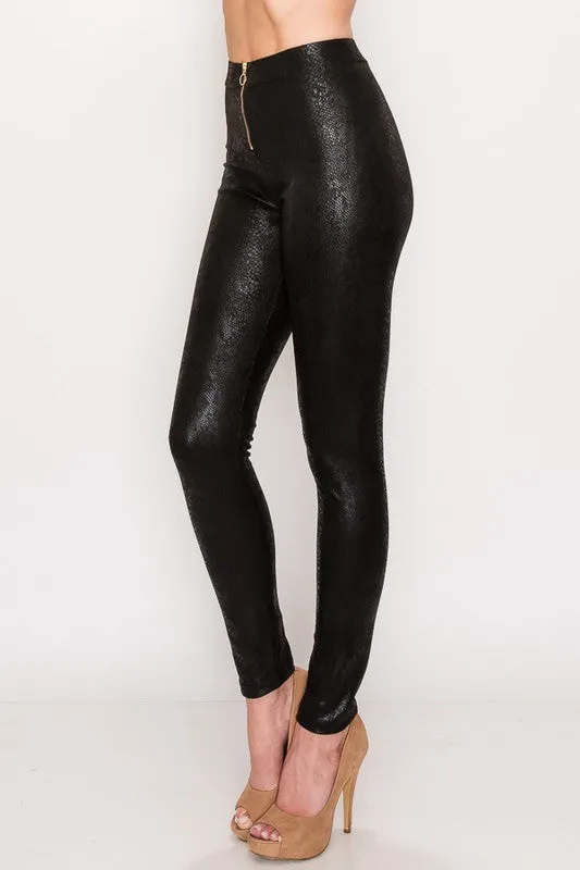 FAUX LEATHER SNAKE PRINT PANTS