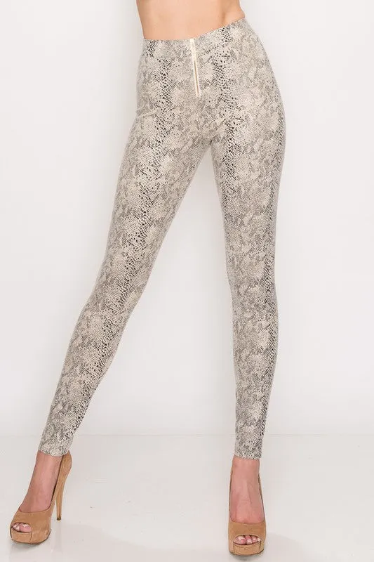 FAUX LEATHER SNAKE PRINT PANTS