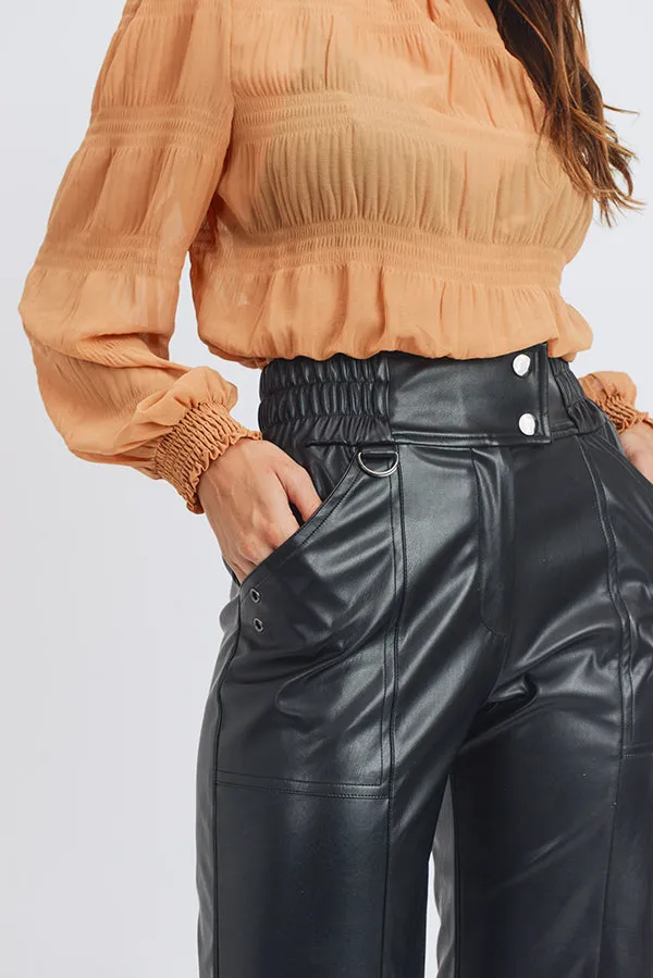 FAUX LEATHER WIDE BERMUDA PANTS