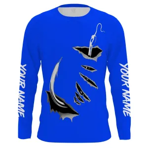 Fish Hook Custom Blue 3D Long Sleeve Performance Fishing Shirts Fishing Jerseys
