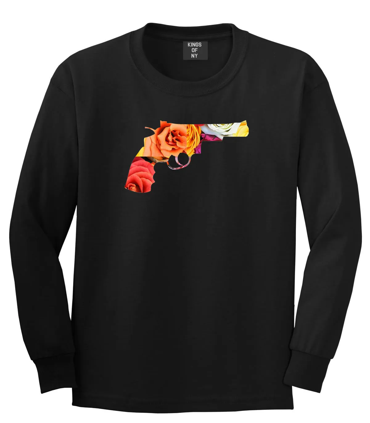 Floral Gun Flower Print Colt 45 Revolver Long Sleeve T-Shirt