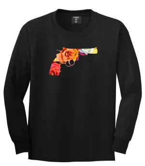 Floral Gun Flower Print Colt 45 Revolver Long Sleeve T-Shirt
