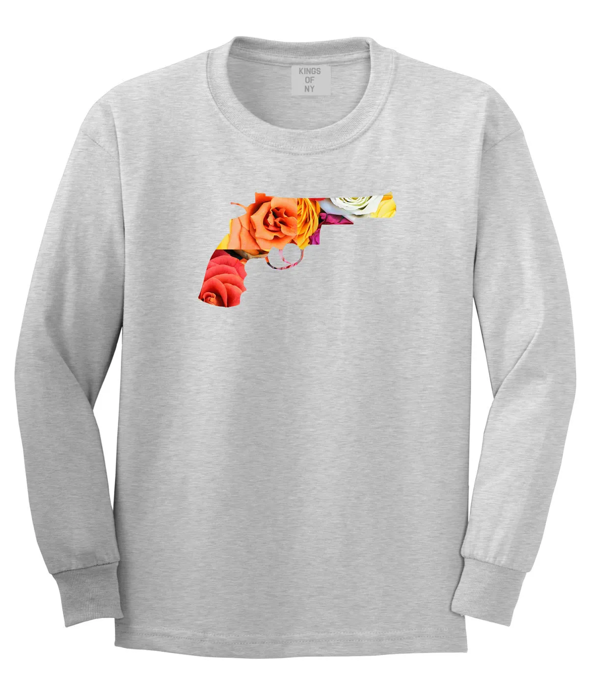 Floral Gun Flower Print Colt 45 Revolver Long Sleeve T-Shirt