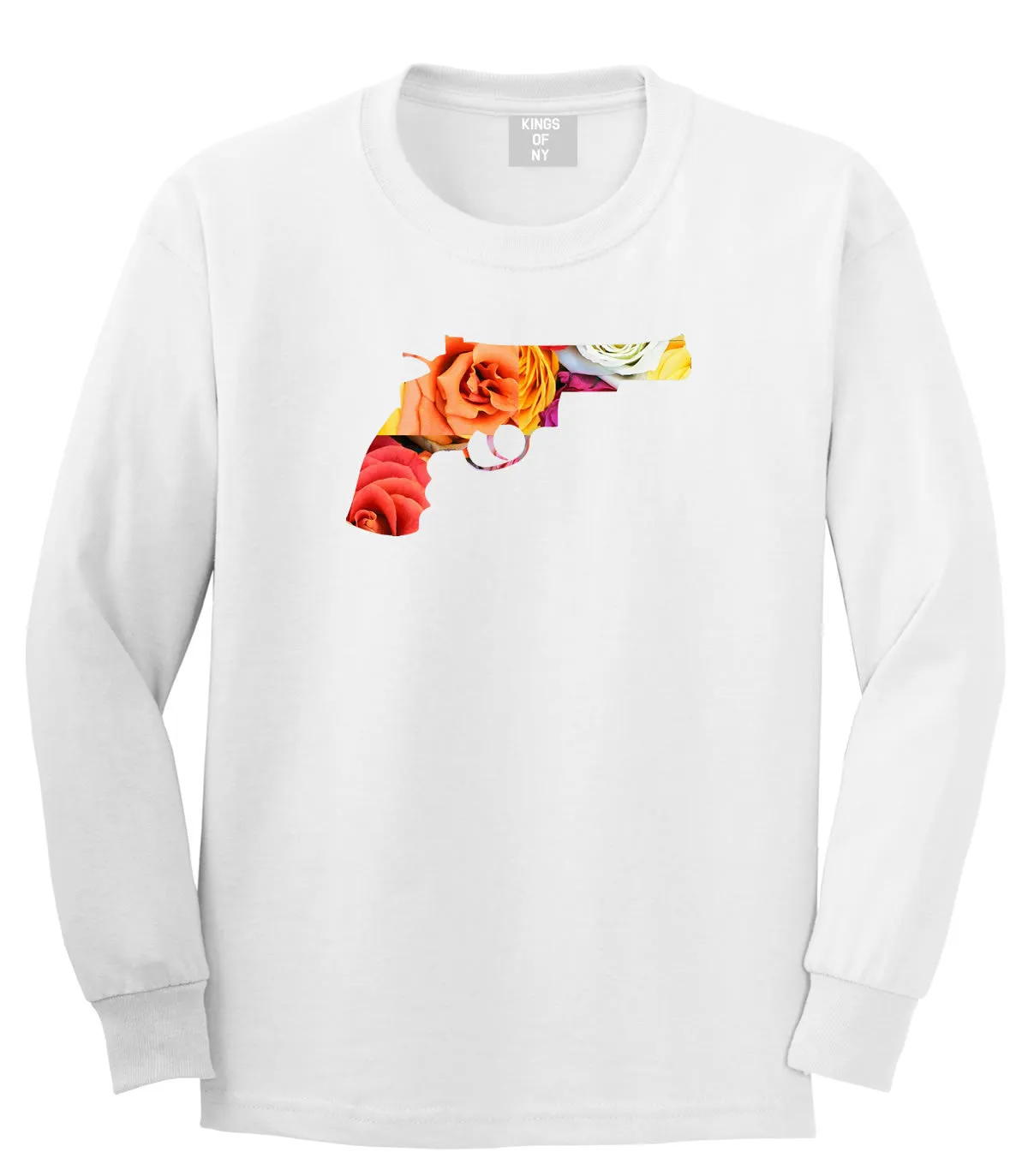 Floral Gun Flower Print Colt 45 Revolver Long Sleeve T-Shirt