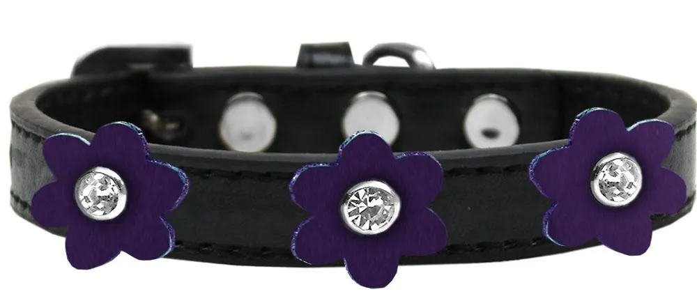 Flower Premium Collar Black With Purple Flowers Size 14