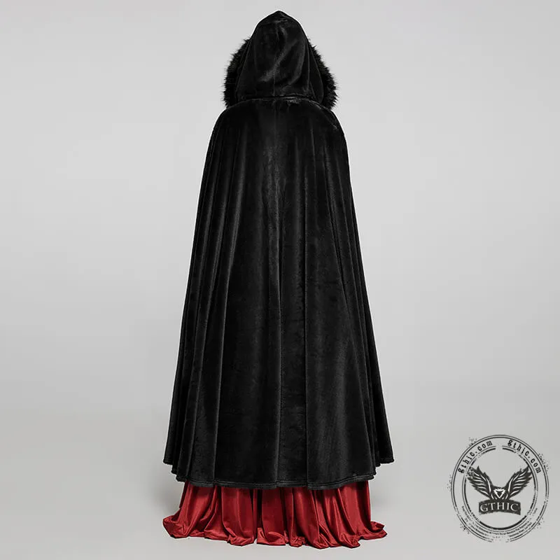 Gothic Fur Collar Winter Hooded Cape