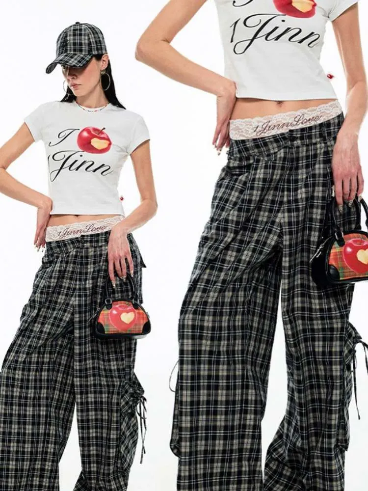 Gradient Plaid Pattern Wide Leg Cargo Pants【s0000009142】