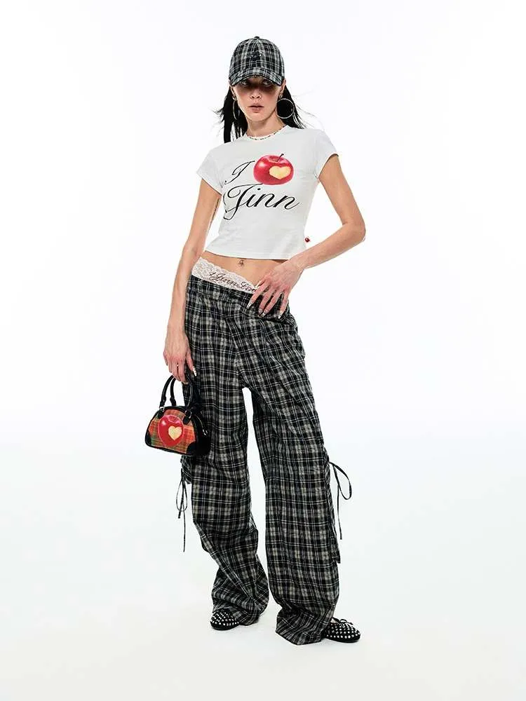 Gradient Plaid Pattern Wide Leg Cargo Pants【s0000009142】