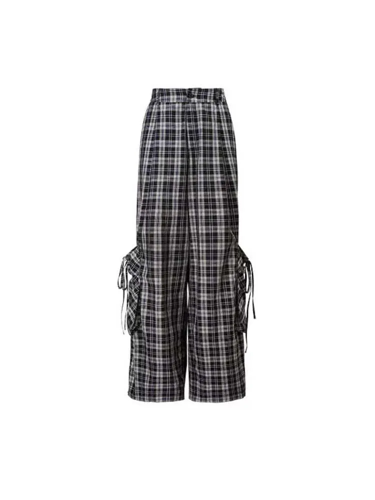 Gradient Plaid Pattern Wide Leg Cargo Pants【s0000009142】