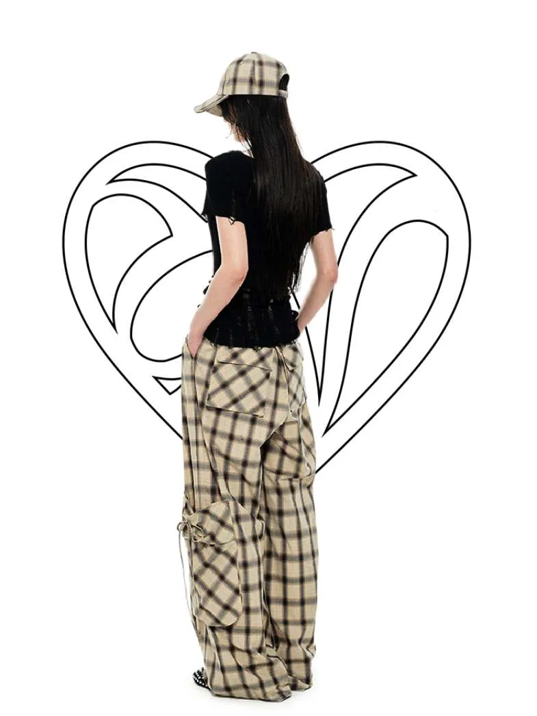 Gradient Plaid Pattern Wide Leg Cargo Pants【s0000009142】