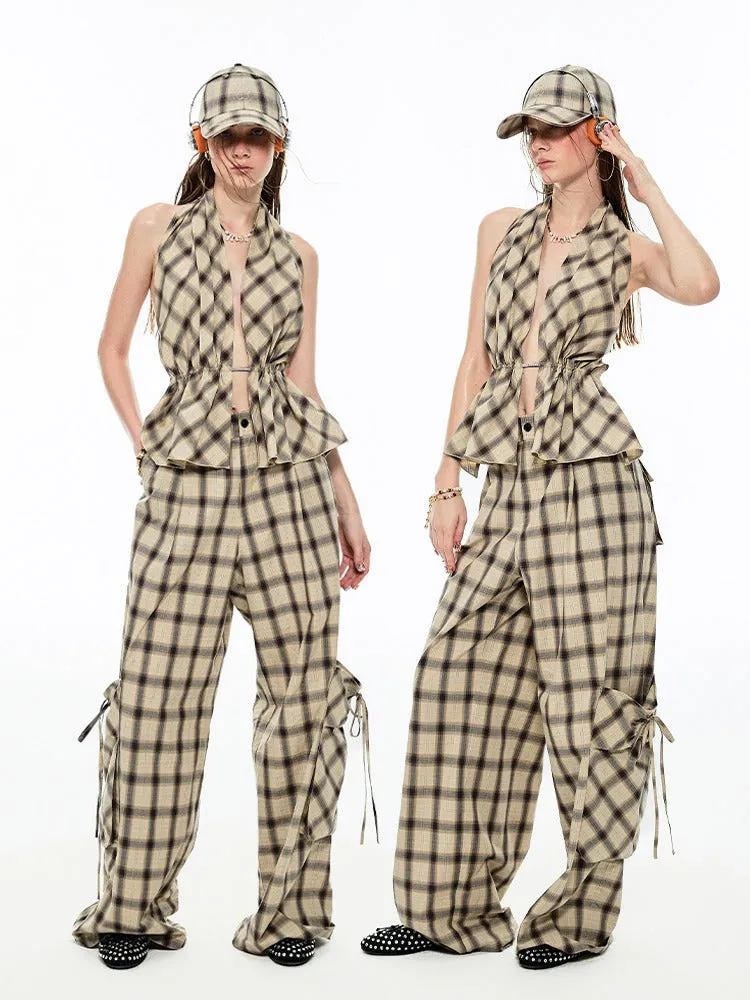 Gradient Plaid Pattern Wide Leg Cargo Pants【s0000009142】