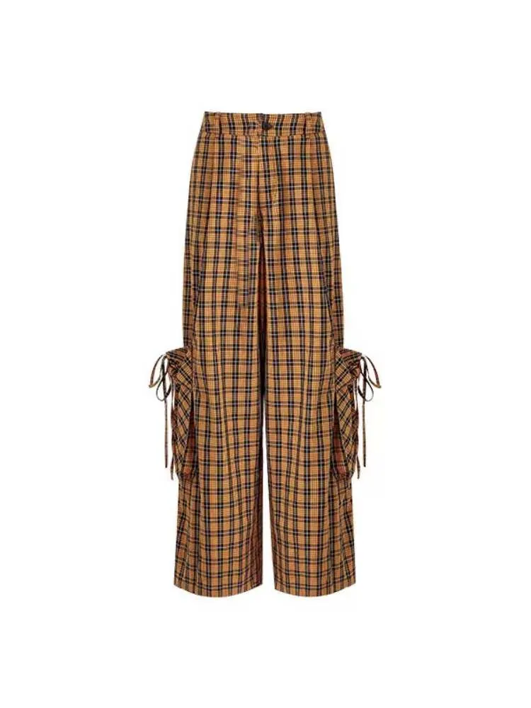 Gradient Plaid Pattern Wide Leg Cargo Pants【s0000009142】