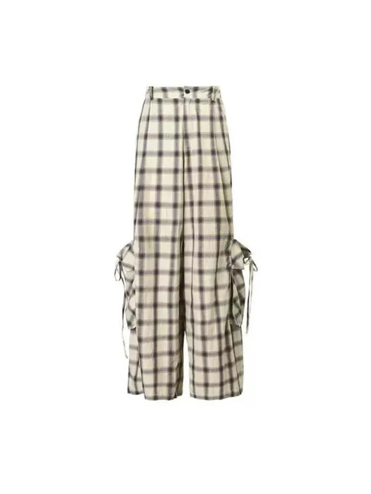 Gradient Plaid Pattern Wide Leg Cargo Pants【s0000009142】