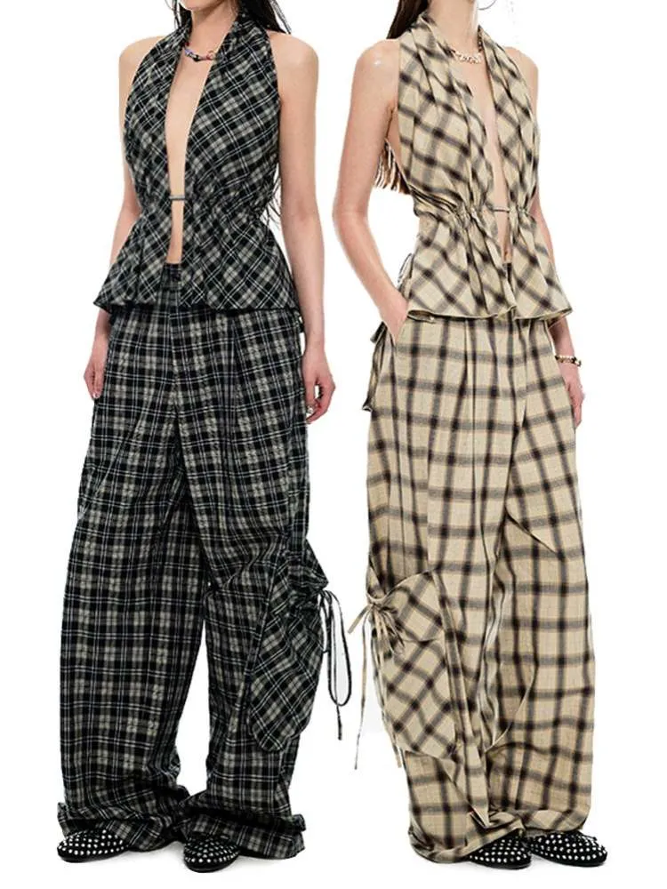 Gradient Plaid Pattern Wide Leg Cargo Pants【s0000009142】
