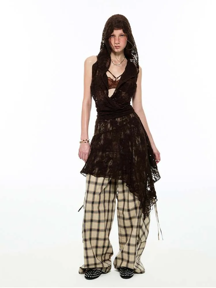 Gradient Plaid Pattern Wide Leg Cargo Pants【s0000009142】
