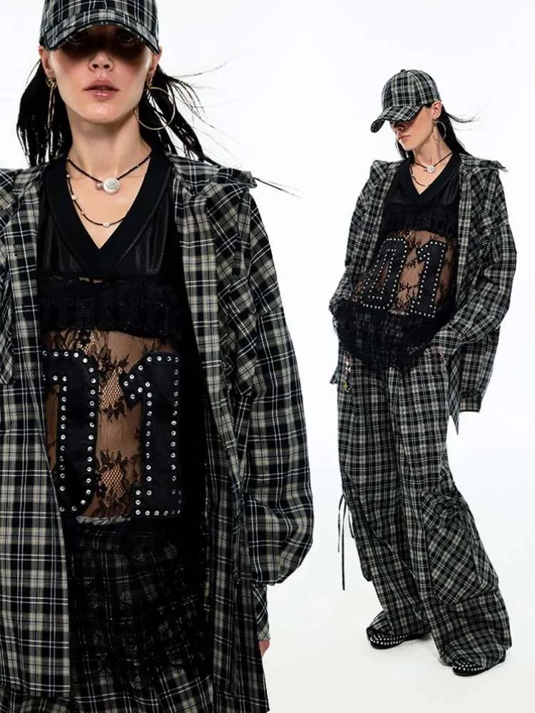 Gradient Plaid Pattern Wide Leg Cargo Pants【s0000009142】