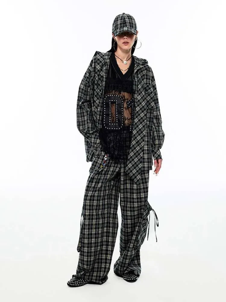 Gradient Plaid Pattern Wide Leg Cargo Pants【s0000009142】