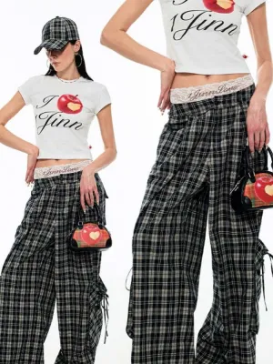 Gradient Plaid Pattern Wide Leg Cargo Pants【s0000009142】
