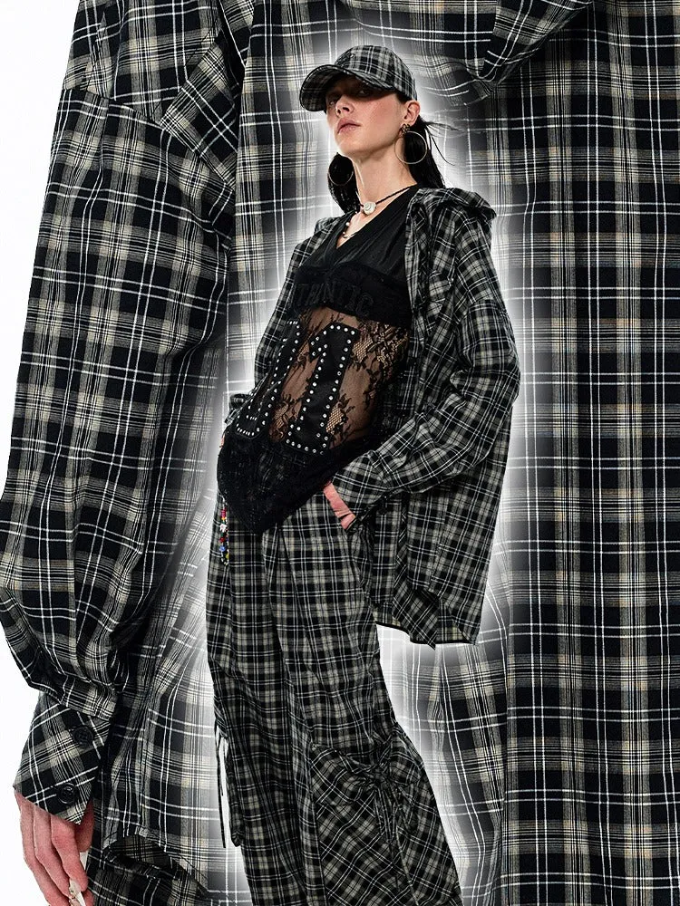 Gradient Plaid Pattern Wide Leg Cargo Pants【s0000009142】