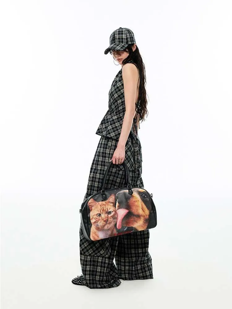 Gradient Plaid Pattern Wide Leg Cargo Pants【s0000009142】