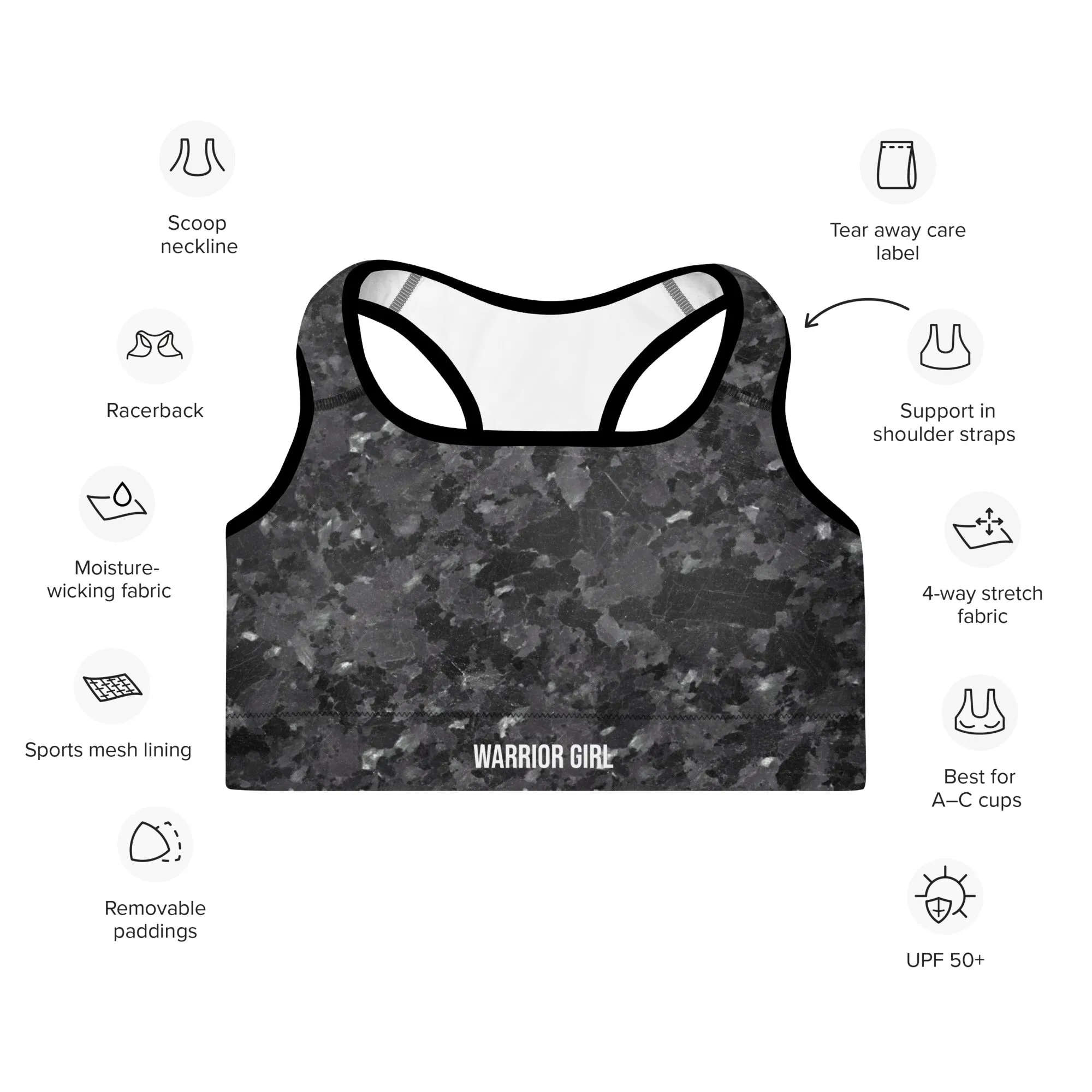 Granite w/Black Warrior Sports Bra