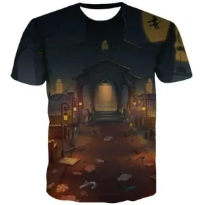 Halloween T-shirt Men Flame T-shirts 3d Harajuku Tshirt Anime Leisure Shirt Print Short Sleeve Hip hop Unisex New Slim