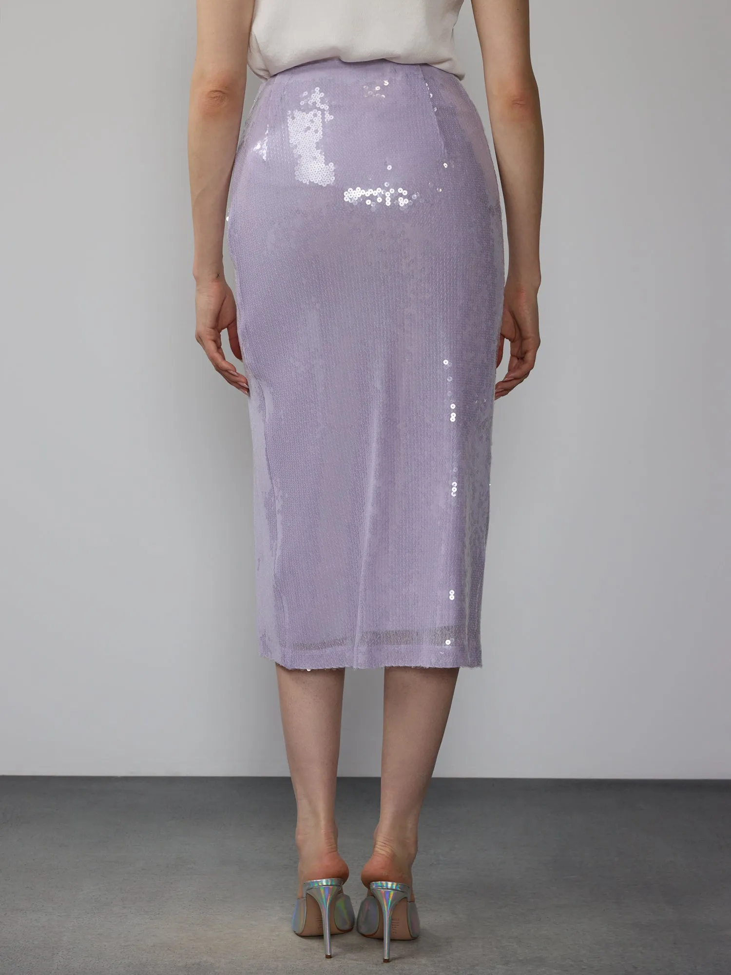 High Slit Sequin Midi Skirt