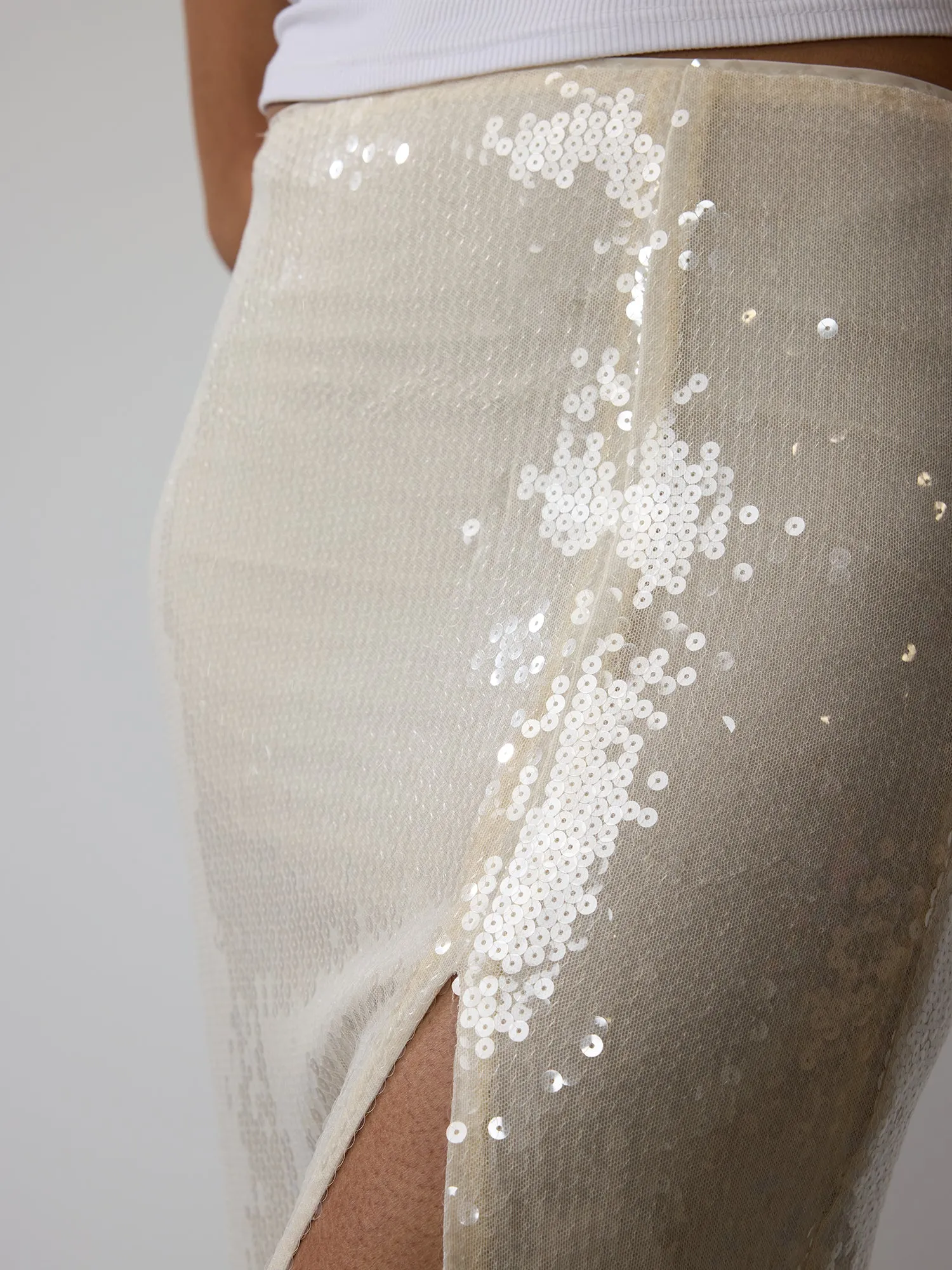 High Slit Sequin Midi Skirt