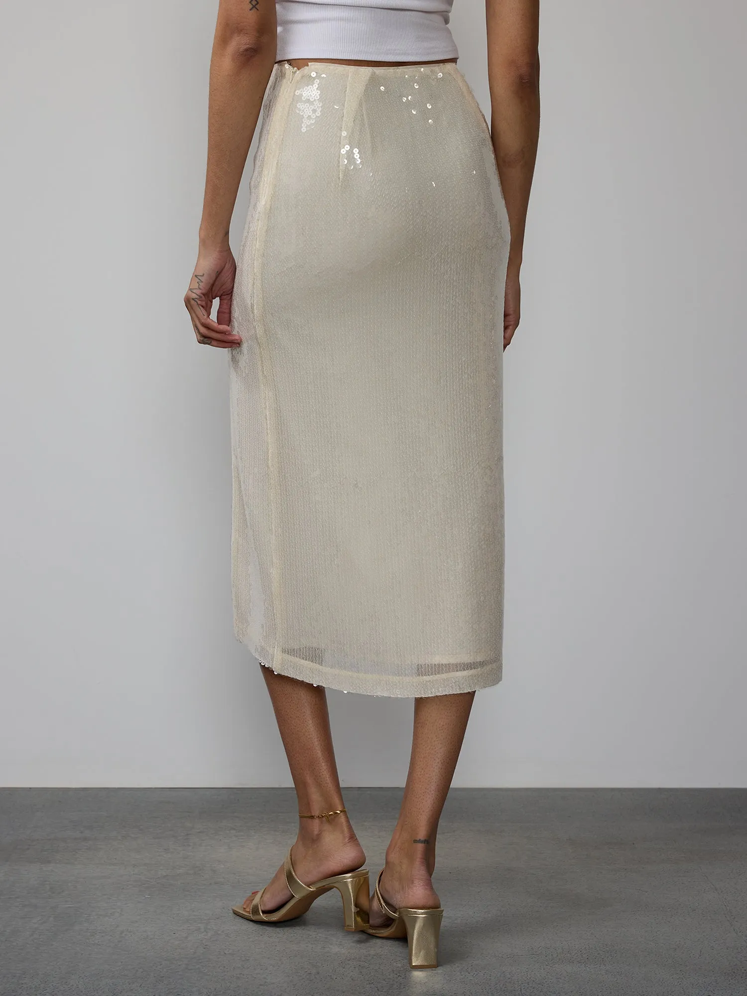 High Slit Sequin Midi Skirt