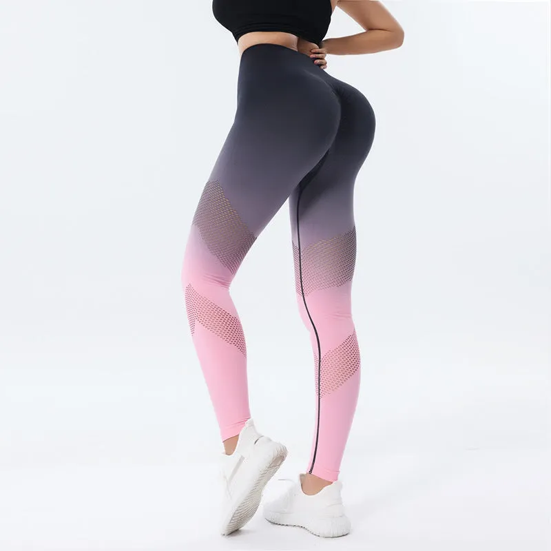 High Waist Gradient Yoga Pants - Seamless, Hip Lifting, Quick Dry Fitness Leggings for Women