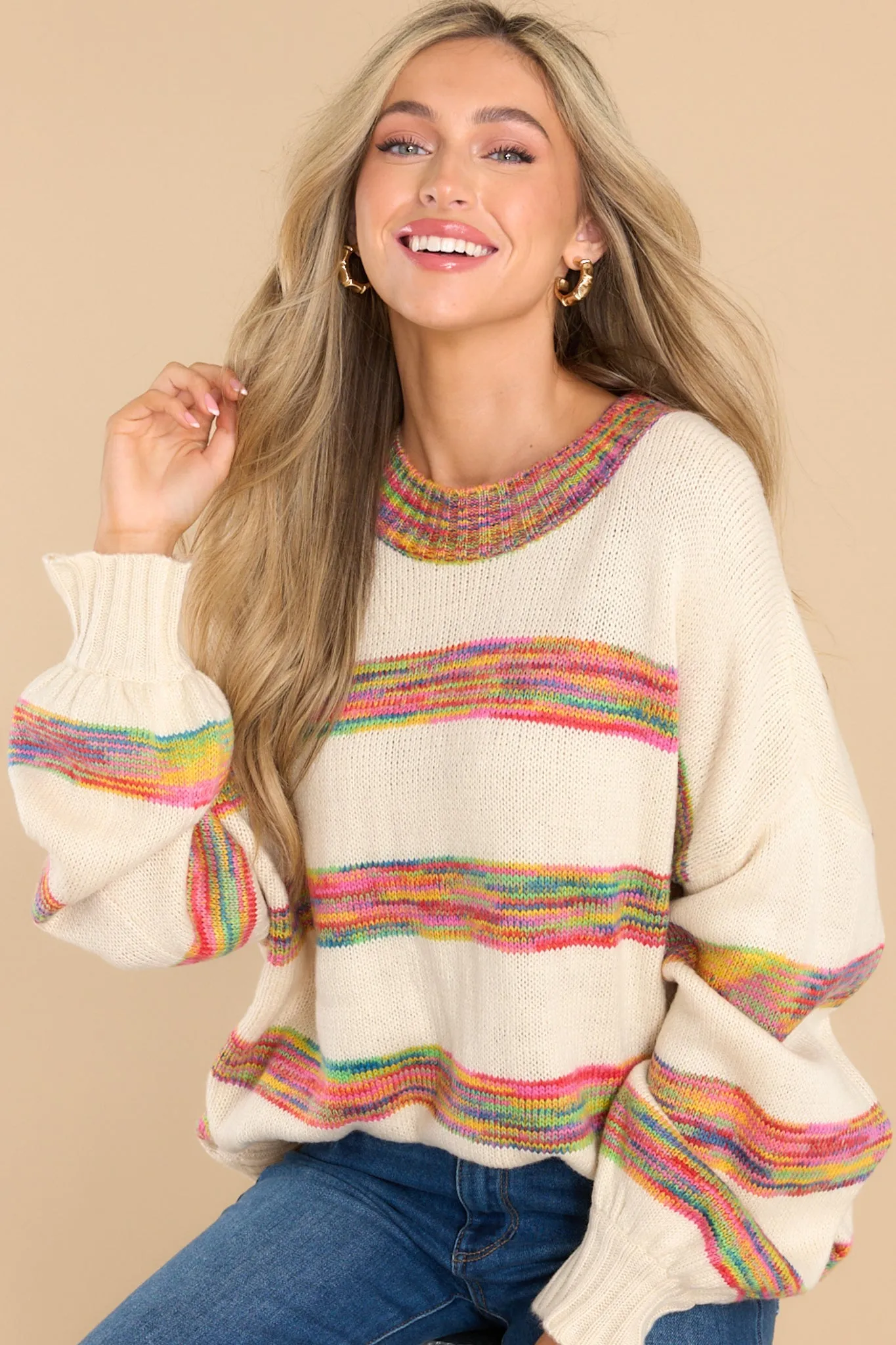 Holding On Tight Ivory Multi Stripe Sweater