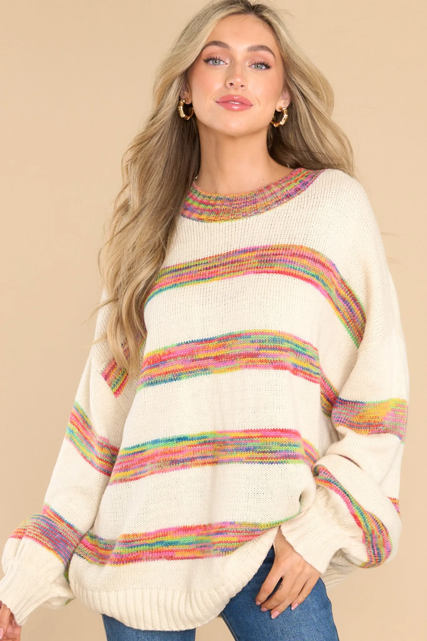 Holding On Tight Ivory Multi Stripe Sweater