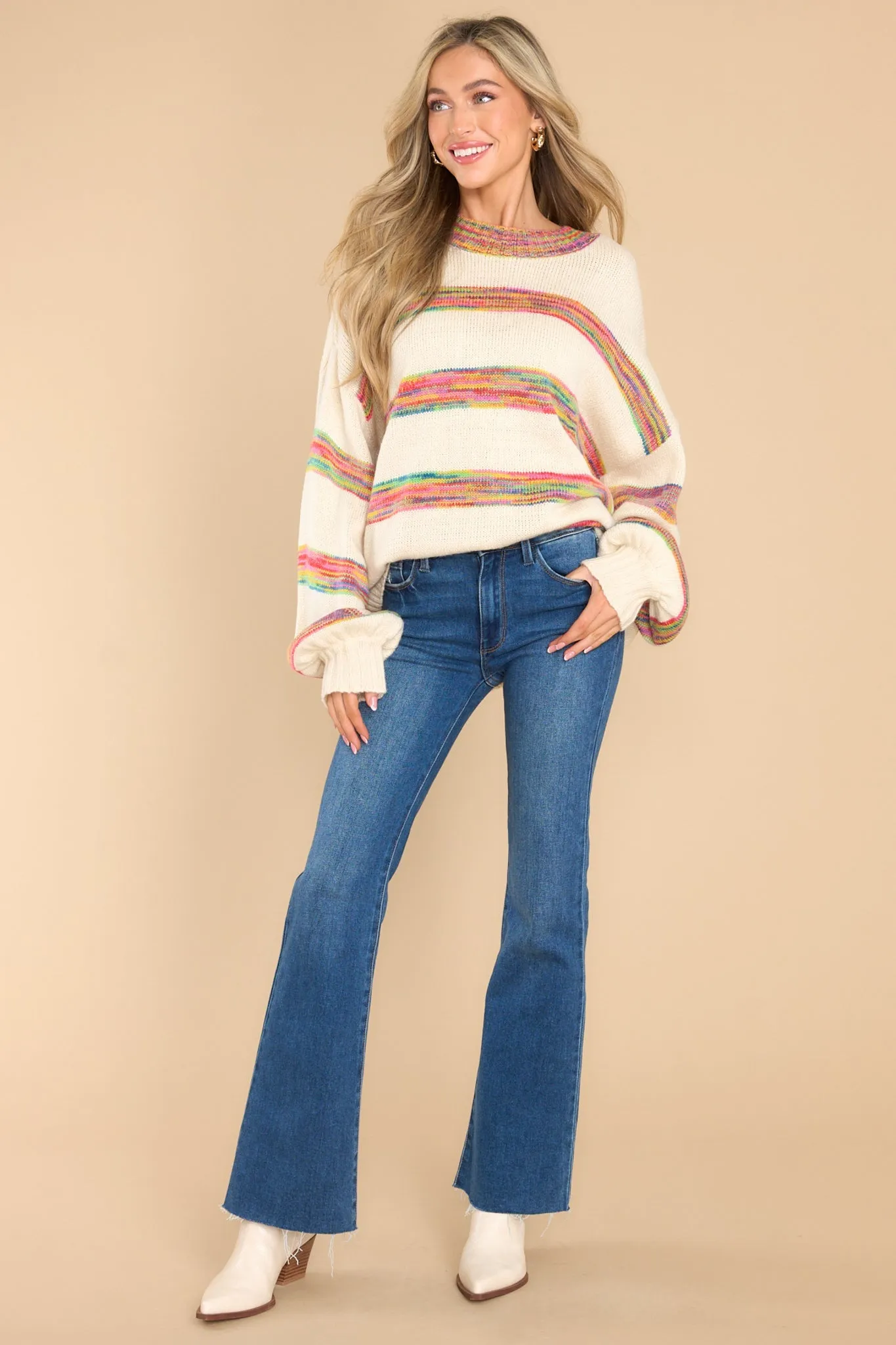 Holding On Tight Ivory Multi Stripe Sweater