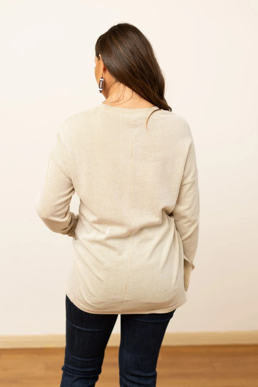 'Hooray Sports' on Beige Ribbed Long-Sleeve Tee