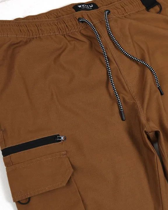 Jogger Cargo Pants in Dark Camel Tech Fabric
