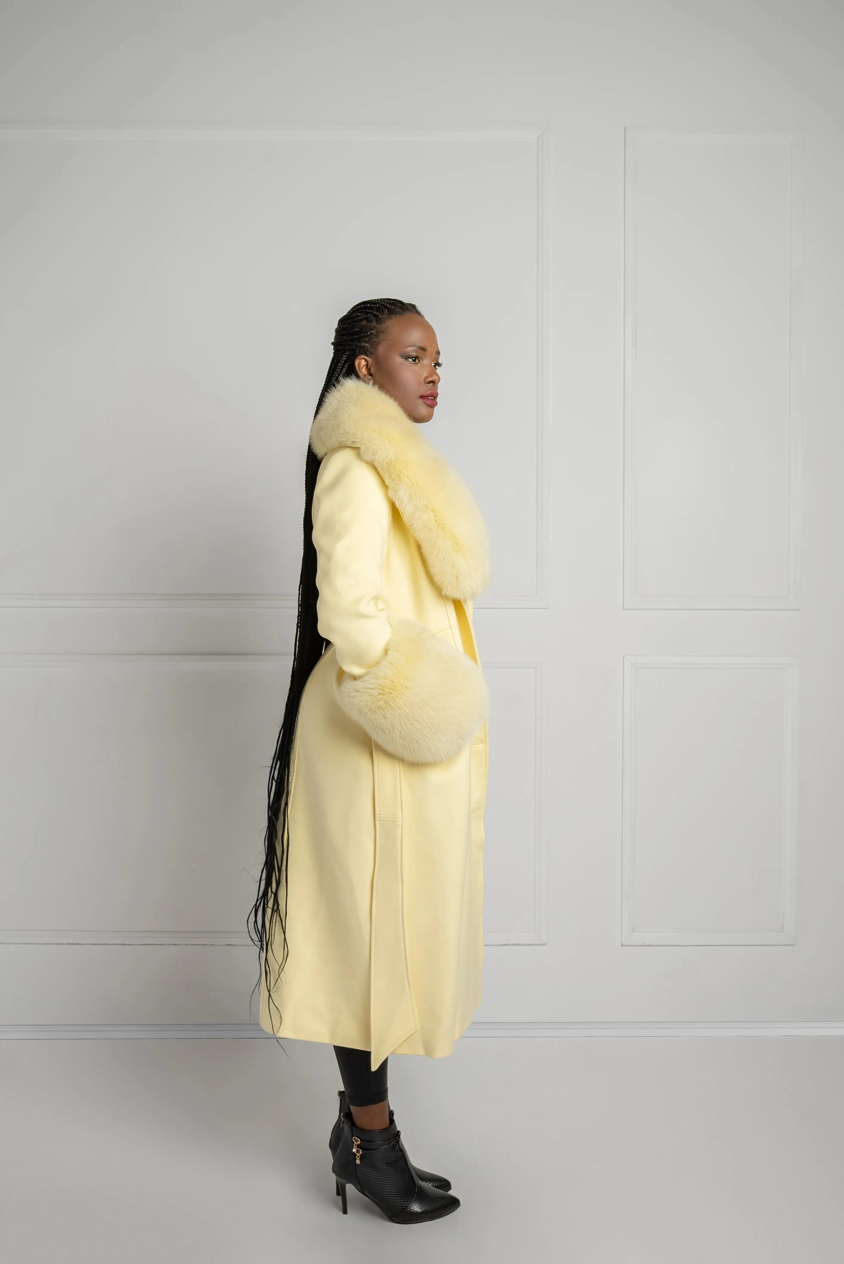 Kolleen Boutique Cashmere Coat with Fox Fur Accents