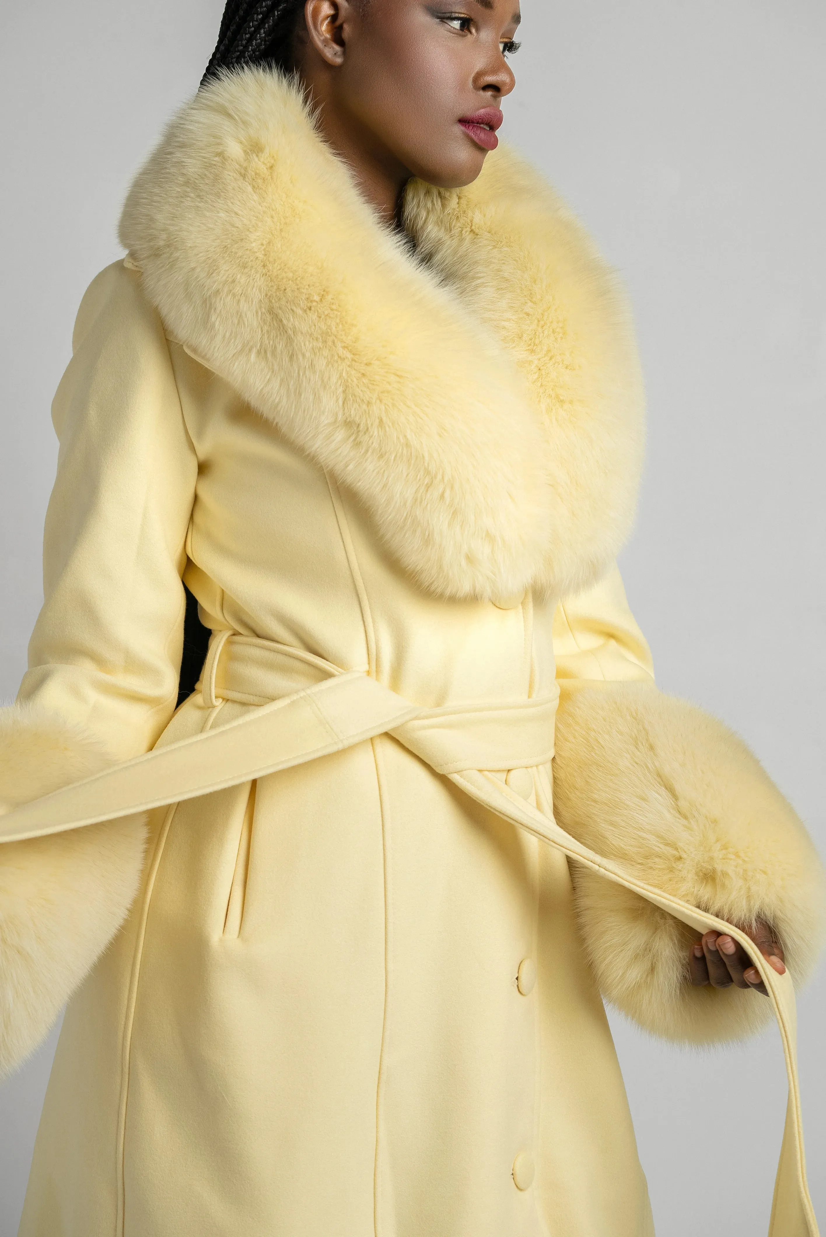 Kolleen Boutique Cashmere Coat with Fox Fur Accents