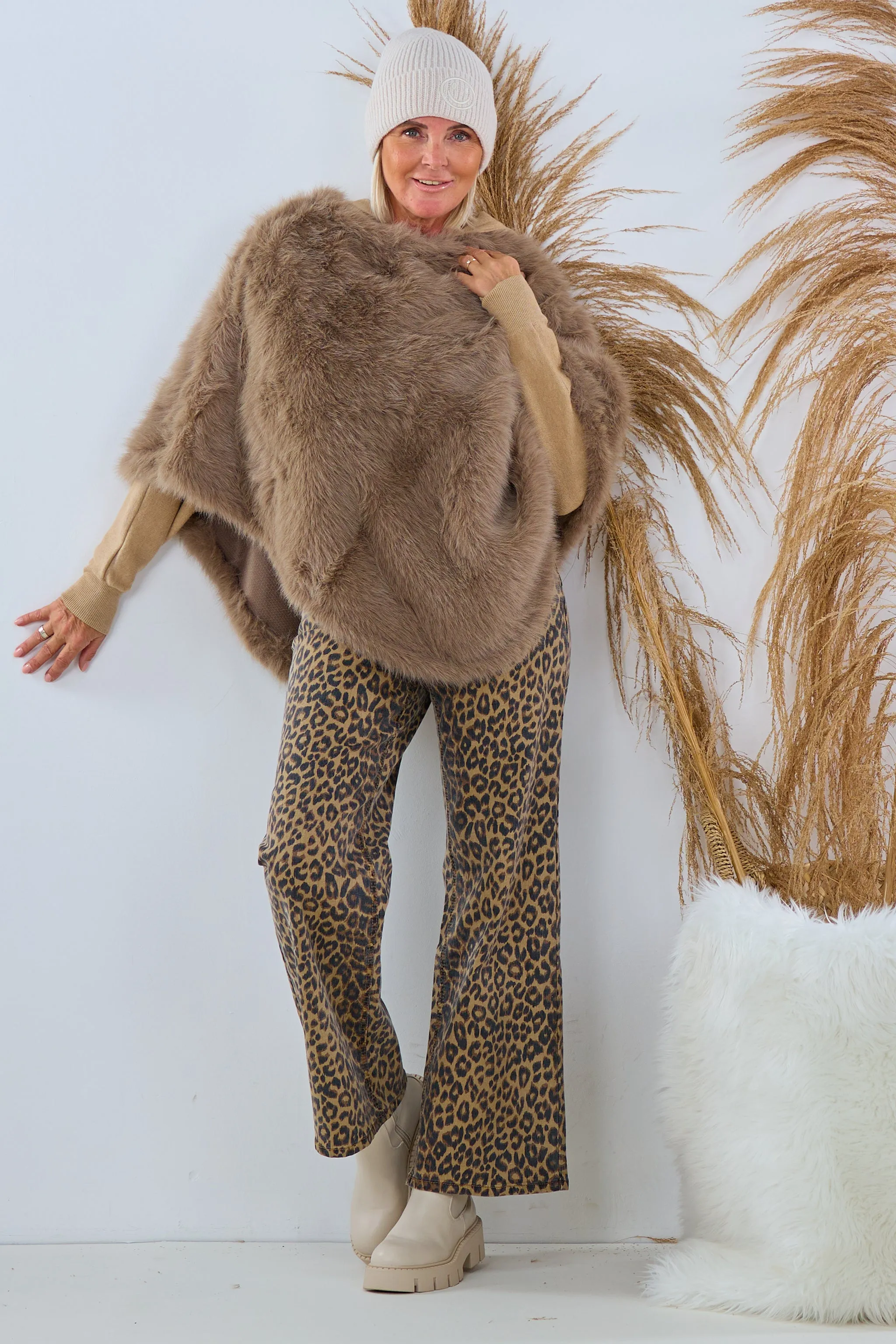 Kunstfell Poncho, taupe
