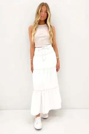 Leela Denim Midi Skirt White
