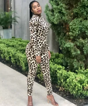 Leopard print knit jumpsuit