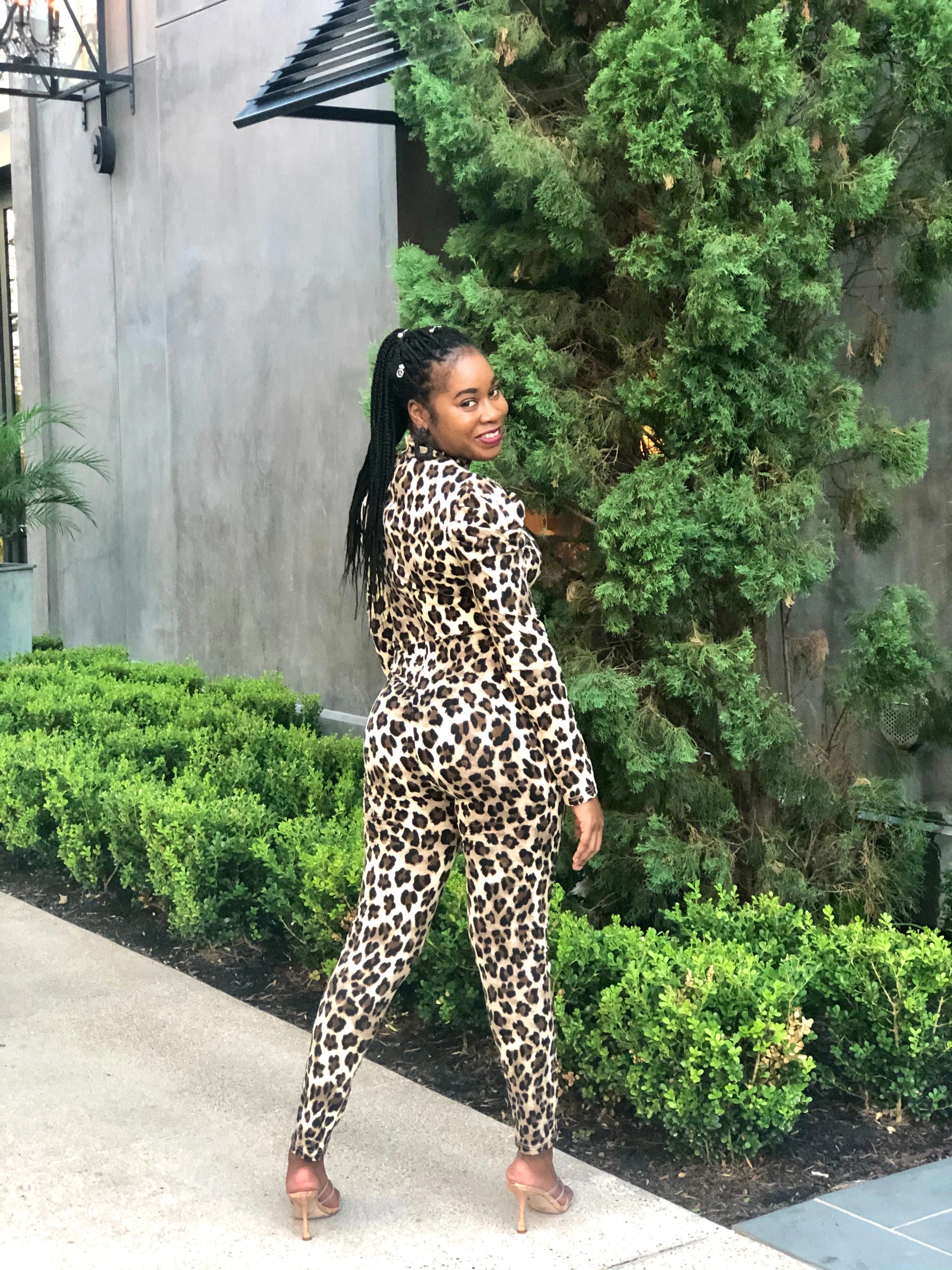 Leopard print knit jumpsuit