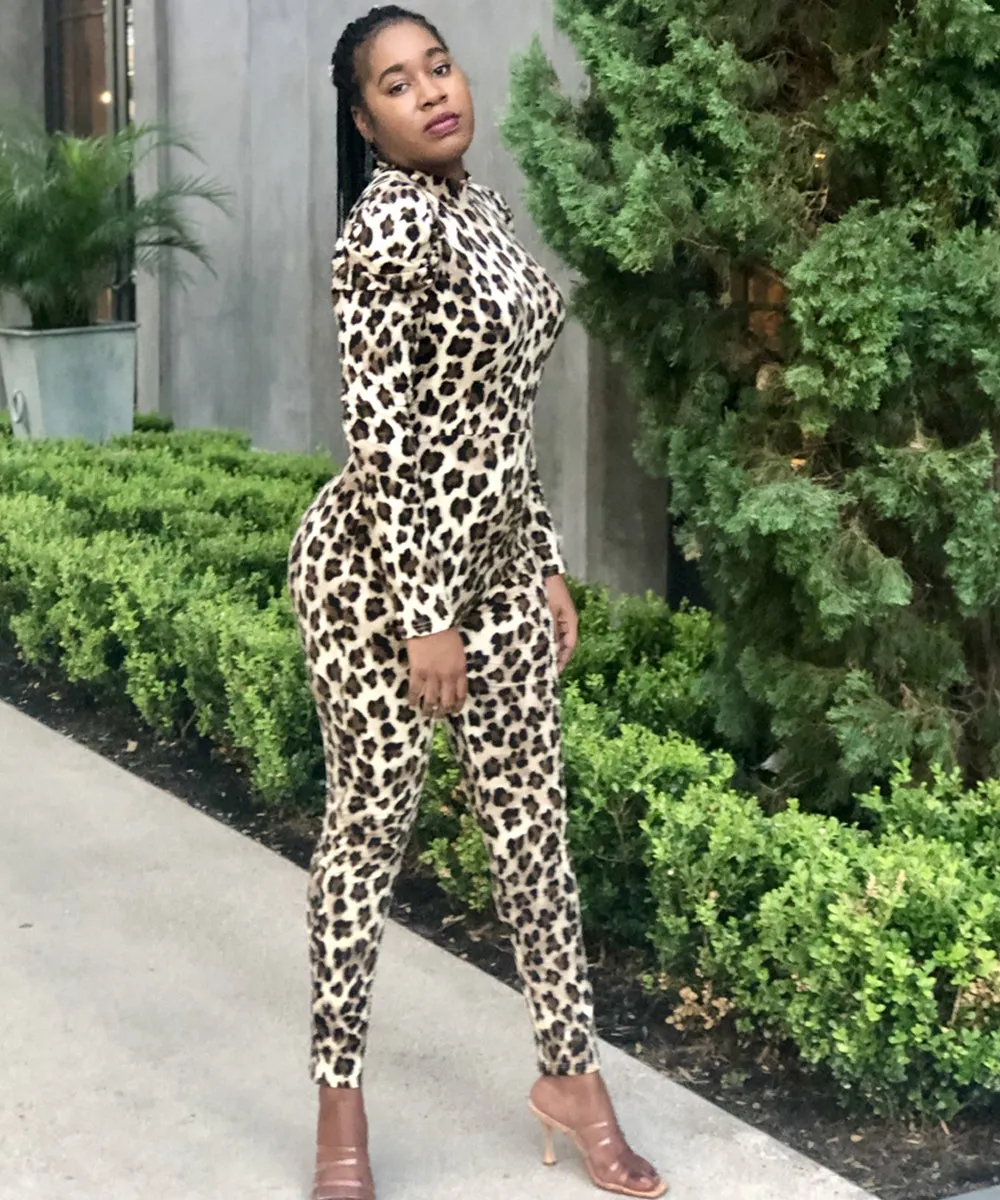 Leopard print knit jumpsuit
